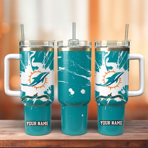 Miami Dolphins Football NFL Sport Custom Stanley Quencher 30oz-40oz Stainless Steel Tumbler Hot And Cold Tumbler