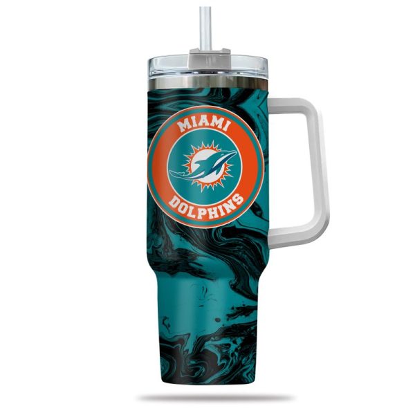 Miami Dolphins NFL Custom Stanley Quencher 30oz-40oz Stainless Steel Tumbler Hot And Cold Tumbler - Image 2