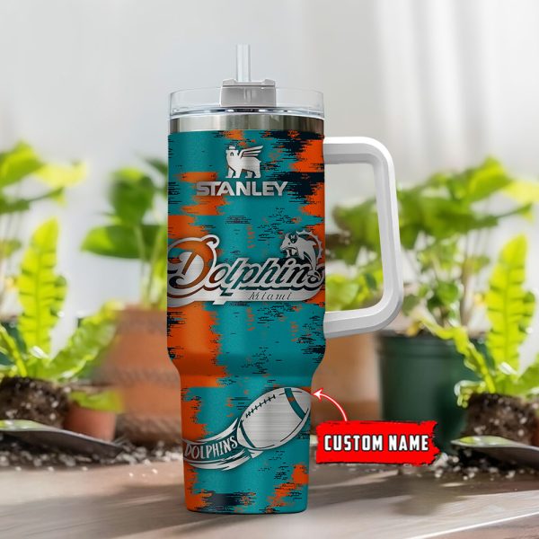 Miami Dolphins NFL Custom Stanley Quencher 30oz-40oz Stainless Steel Tumbler Hot And Cold Tumbler - Image 2