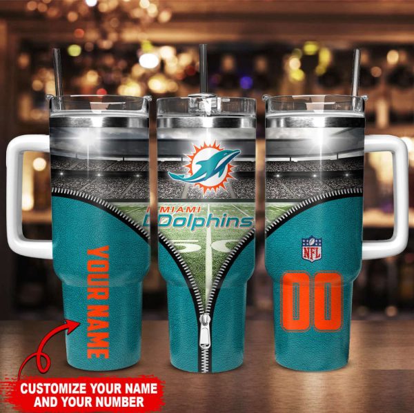 Miami Dolphins NFL Custom Stanley Quencher 30oz-40oz Stainless Steel Tumbler Hot And Cold Tumbler - Image 2