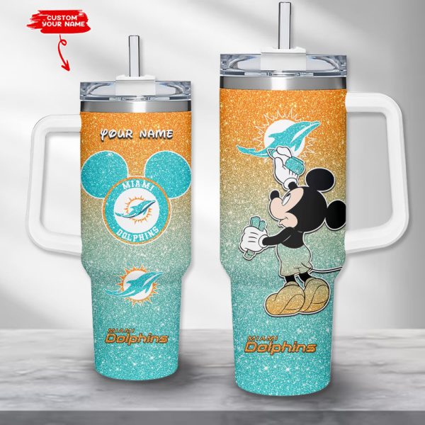 Miami Dolphins NFL Custom Stanley Quencher 30oz-40oz Stainless Steel Tumbler Hot And Cold Tumbler