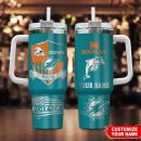Miami Dolphins NFL Silver Logo Custom Stanley Quencher 30oz-40oz Stainless Steel Tumbler Hot And Cold Tumbler