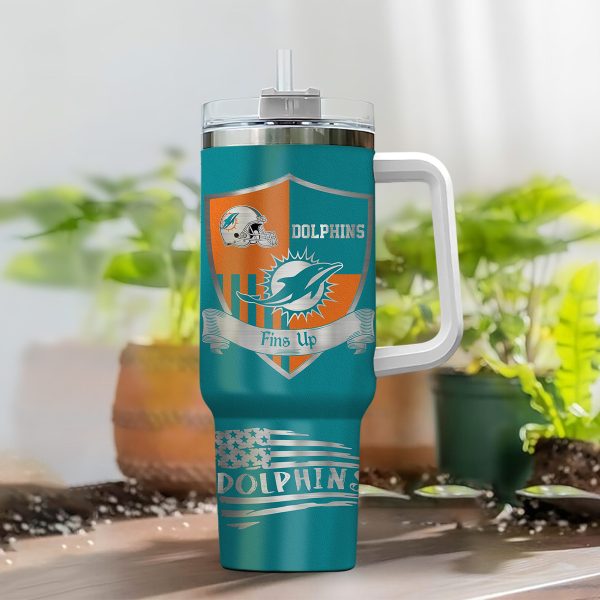 Miami Dolphins NFL Silver Logo Custom Stanley Quencher 30oz-40oz Stainless Steel Tumbler Hot And Cold Tumbler - Image 2