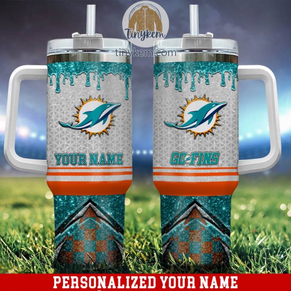 Miami Dolphins Glitter NFL Custom Stanley Quencher 30oz-40oz Stainless Steel Tumbler Hot And Cold Tumbler