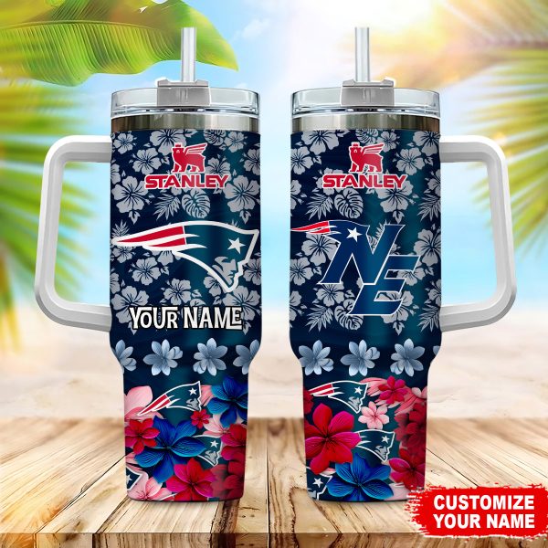 New England Patriots NFL Tropical Floral Custom Stanley Quencher 30oz-40oz Stainless Steel