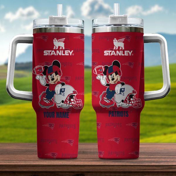 New England Patriots NFL Mickey Mouse Custom Stanley Quencher 30oz-40oz Stainless Steel Tumbler Hot And Cold Tumbler