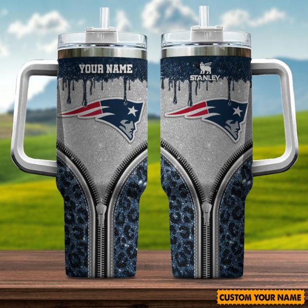 New England Patriots NFL Glitter Leopard Print Custom Stanley Quencher 30oz-40oz Stainless Steel Tumbler Hot And Cold Tumbler