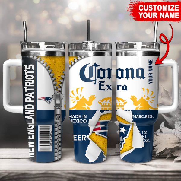 New England Patriots NFL Corona Extra Custom Stanley Quencher 30oz-40oz Stainless Steel Tumbler Hot And Cold Tumbler