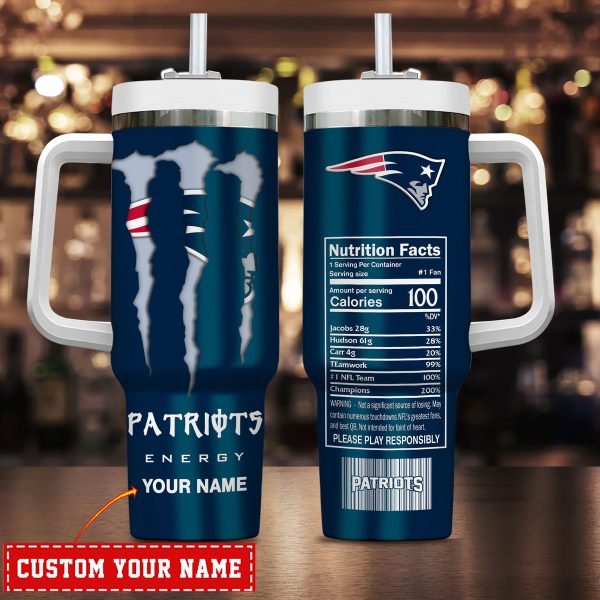 New England Patriots NFL Energy Nutrition Facts Custom Stanley Quencher 30oz-40oz Stainless Steel Tumbler Hot And Cold Tumbler