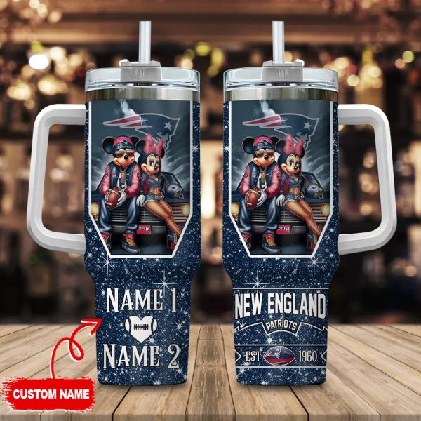 New England Patriots NFL Mickey And Minnie Couple Custom Stanley Quencher 30oz-40oz Stainless Steel Tumbler Hot And Cold Tumbler
