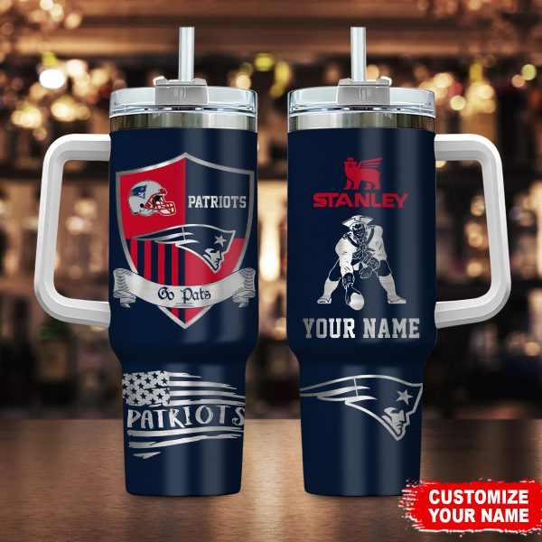 New England Patriots NFL Silver Logo Custom Stanley Quencher 30oz-40oz Stainless Steel Tumbler Hot And Cold Tumbler