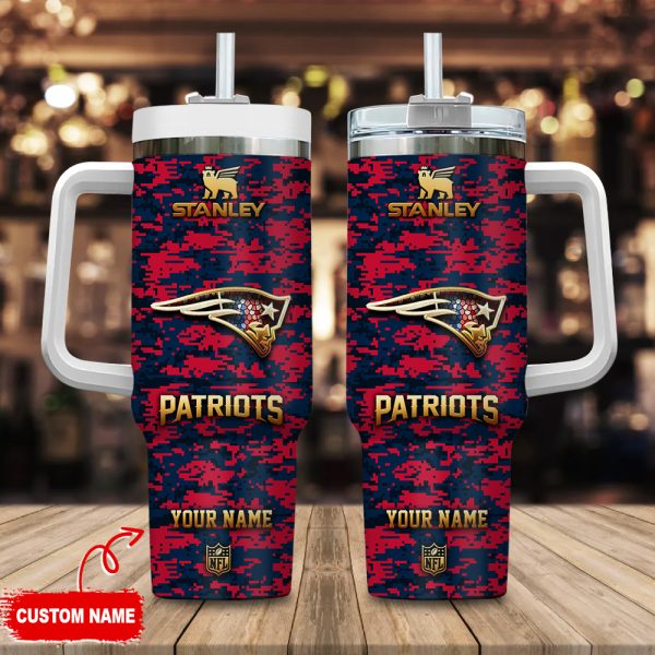 New England Patriots NFL Camouflage Golden Logo Custom Stanley Quencher 30oz-40oz Stainless Steel Tumbler Hot And Cold Tumbler