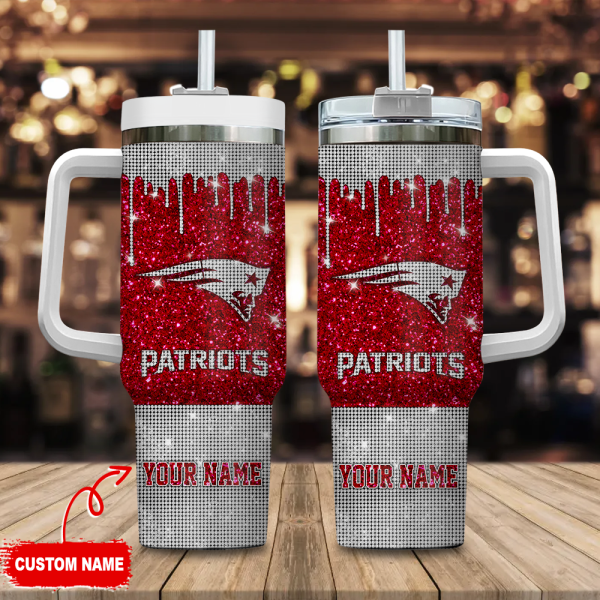 New England Patriots NFL Glitter and Diamonds Bling Custom Stanley Quencher 30oz-40oz Stainless Steel Tumbler Hot And Cold Tumbler