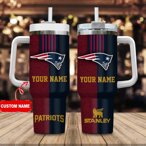 New England Patriots NFL Leather Effect Custom Stanley Quencher 30oz-40oz Stainless Steel Tumbler Hot And Cold Tumbler