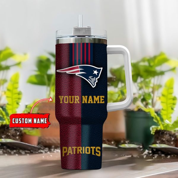 New England Patriots NFL Leather Effect Custom Stanley Quencher 30oz-40oz Stainless Steel Tumbler Hot And Cold Tumbler - Image 2