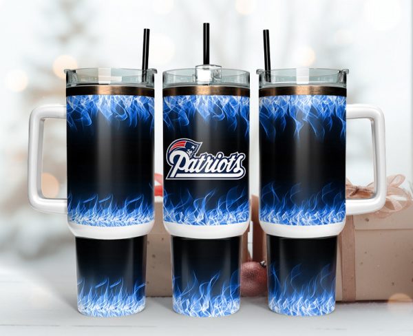 New England Patriots NFL Fire Effect Custom Stanley Quencher 30oz-40oz Stainless Steel Tumbler Hot And Cold Tumbler