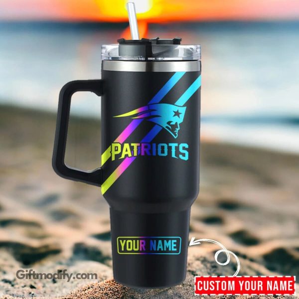 New England Patriots NFL Hologram Logo Custom Stanley Quencher 30oz-40oz Stainless Steel Tumbler Hot And Cold Tumbler
