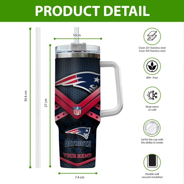 New England Patriots NFL Custom Stanley Quencher 30oz-40oz Stainless Steel Tumbler Hot And Cold Tumbler - Image 2