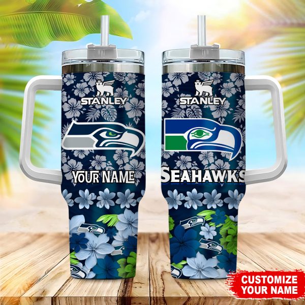 Seattle Seahawks NFL Tropical Floral Custom Stanley Quencher 30oz-40oz Stainless Steel