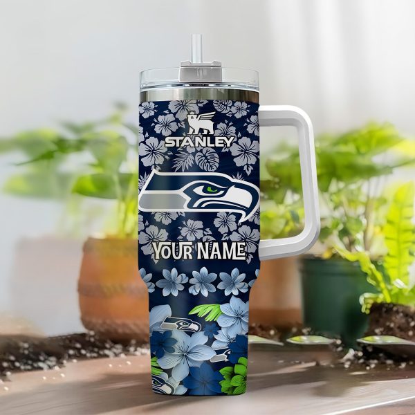 Seattle Seahawks NFL Tropical Floral Custom Stanley Quencher 30oz-40oz Stainless Steel - Image 2