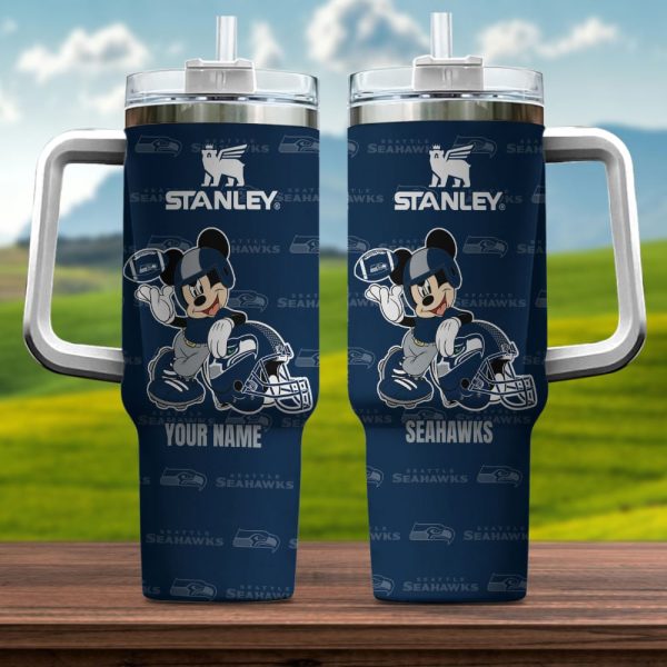 Seattle Seahawks NFL Mickey Mouse Custom Stanley Quencher 30oz-40oz Stainless Steel Tumbler Hot And Cold Tumbler
