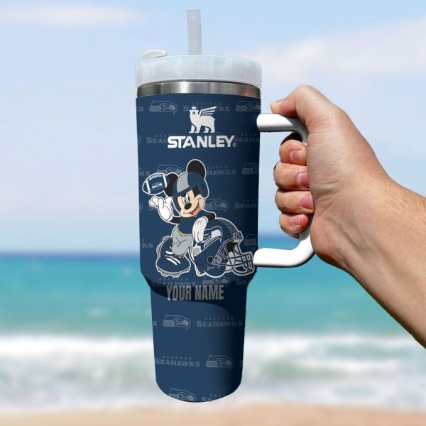 Seattle Seahawks NFL Mickey Mouse Custom Stanley Quencher 30oz-40oz Stainless Steel Tumbler Hot And Cold Tumbler - Image 2