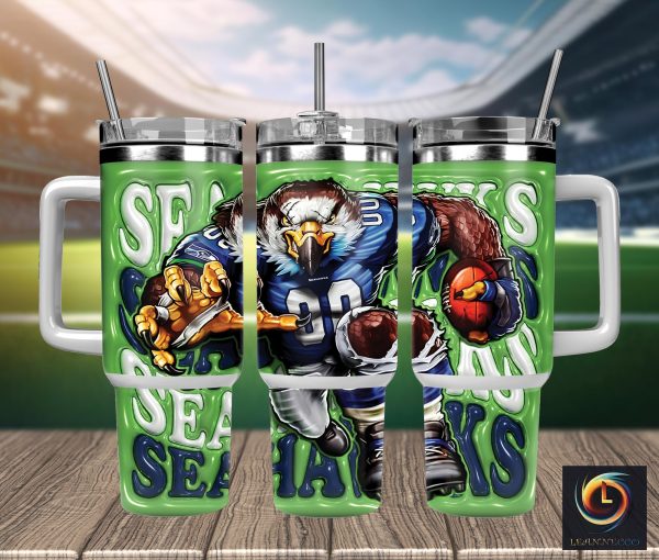Seattle Seahawks NFL Mascot Custom Stanley Quencher 30oz-40oz Stainless Steel Tumbler Hot And Cold Tumbler