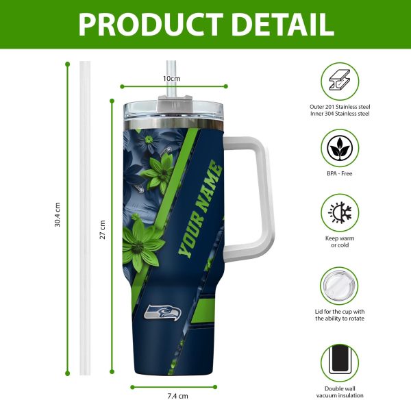 Seattle Seahawks NFL Custom Stanley Quencher 30oz-40oz Stainless Steel Tumbler Hot And Cold Tumbler - Image 2