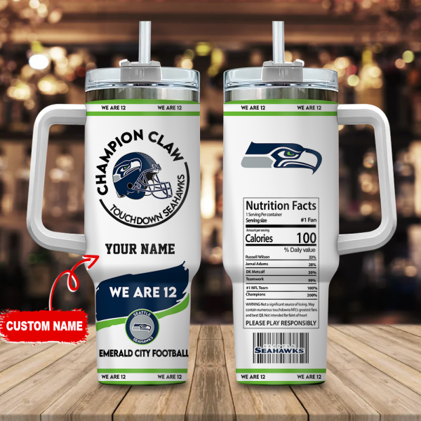 Seattle Seahawks NFL Champion Claw Custom Stanley Quencher 30oz-40oz Stainless Steel Tumbler Hot And Cold Tumbler