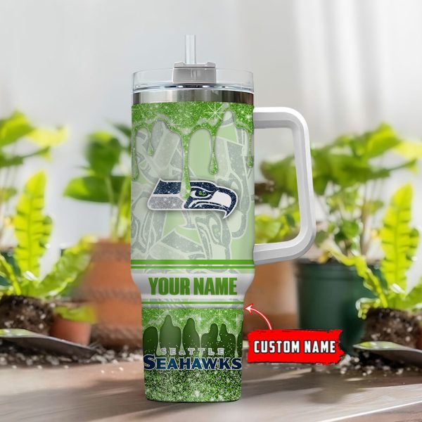 Seattle Seahawks NFL Glitter Custom Stanley Quencher 30oz-40oz Stainless Steel Tumbler Hot And Cold Tumbler - Image 2