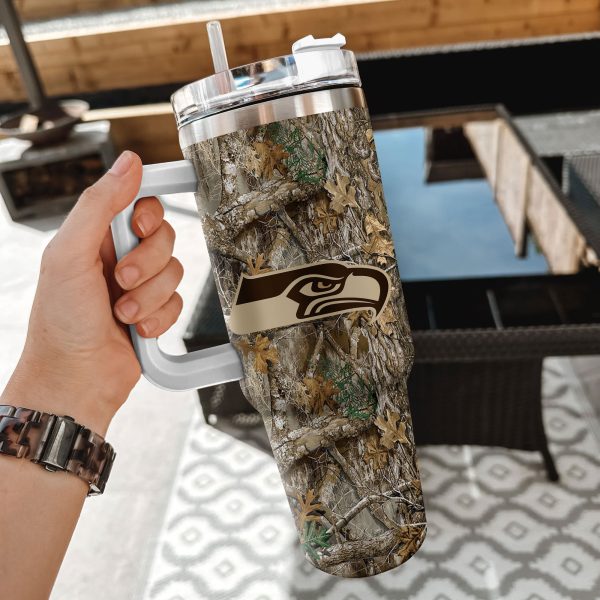 Seattle Seahawks NFL Hunting Realtree Custom Stanley Quencher 30oz-40oz Stainless Steel Tumbler Hot And Cold Tumbler - Image 2
