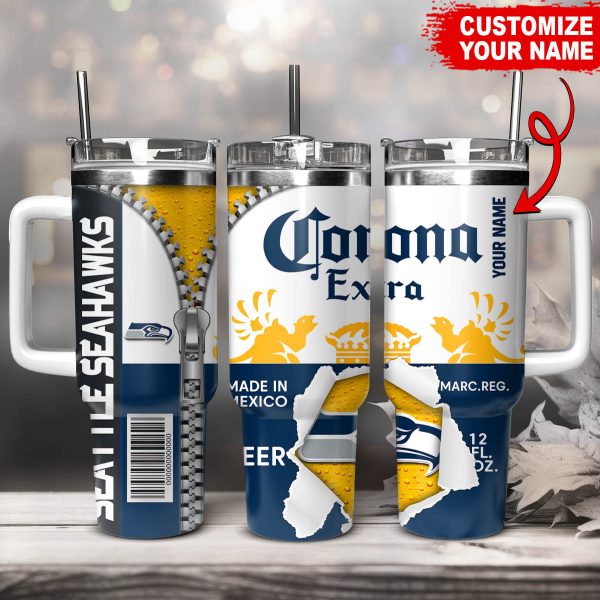 Seattle Seahawks NFL Corona Extra Custom Stanley Quencher 30oz-40oz Stainless Steel Tumbler Hot And Cold Tumbler