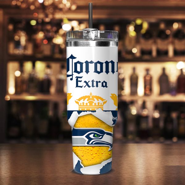 Seattle Seahawks NFL Corona Extra Custom Stanley Quencher 30oz-40oz Stainless Steel Tumbler Hot And Cold Tumbler - Image 2