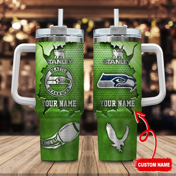 Seattle Seahawks NFL Metal Style Custom Stanley Quencher 30oz-40oz Stainless Steel Tumbler Hot And Cold Tumbler
