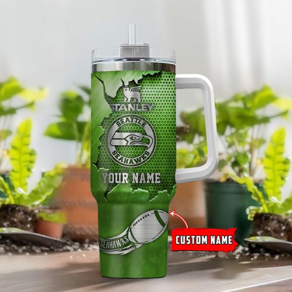 Seattle Seahawks NFL Metal Style Custom Stanley Quencher 30oz-40oz Stainless Steel Tumbler Hot And Cold Tumbler - Image 2