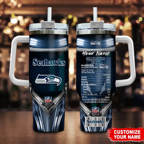 Seattle Seahawks NFL Nutrition Facts Custom Stanley Quencher 30oz-40oz Stainless Steel Tumbler Hot And Cold Tumbler