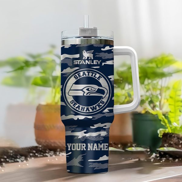 Seattle Seahawks NFL Camo Pattern Custom Stanley Quencher 30oz-40oz Stainless Steel Tumbler Hot And Cold Tumbler - Image 2