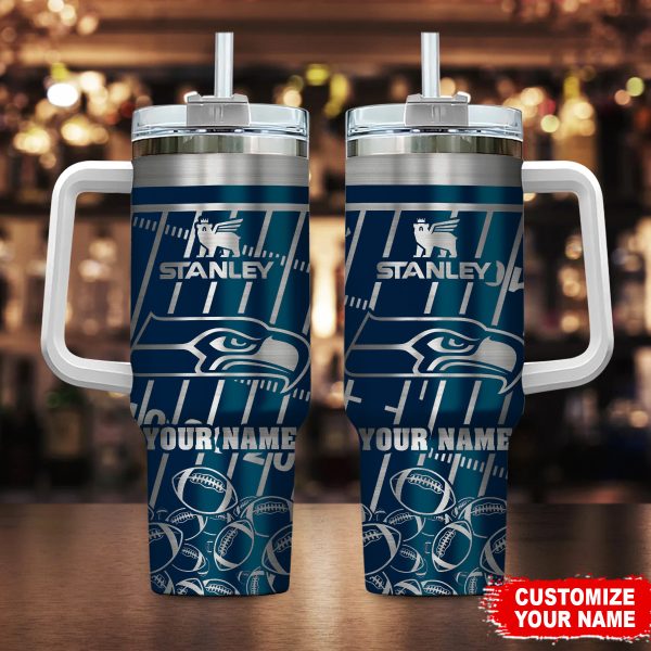 Seattle Seahawks NFL Silver Custom Stanley Quencher 30oz-40oz Stainless Steel Tumbler Hot And Cold Tumbler
