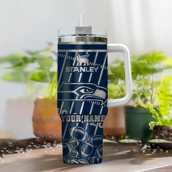 Seattle Seahawks NFL Silver Custom Stanley Quencher 30oz-40oz Stainless Steel Tumbler Hot And Cold Tumbler - Image 2