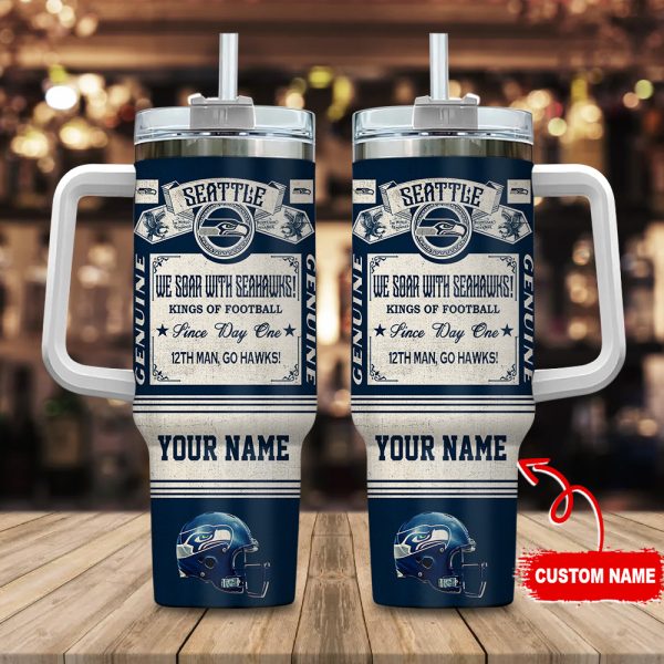 Seattle Seahawks NFL Vintage Kings Of Football Custom Stanley Quencher 30oz-40oz Stainless Steel Tumbler Hot And Cold Tumbler