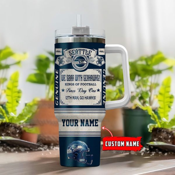 Seattle Seahawks NFL Vintage Kings Of Football Custom Stanley Quencher 30oz-40oz Stainless Steel Tumbler Hot And Cold Tumbler - Image 2