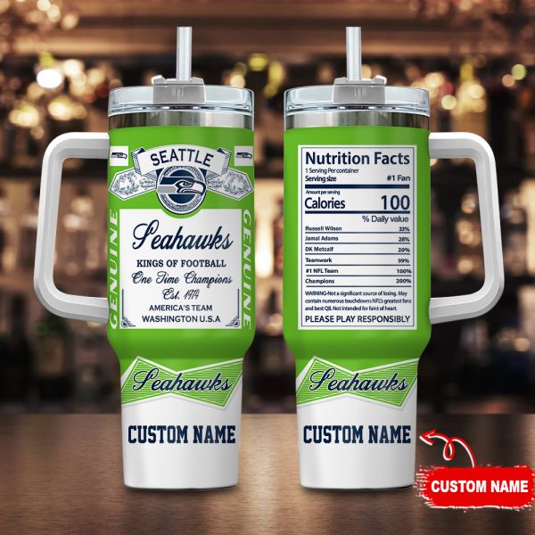 Seattle Seahawks NFL Nutrition Facts Custom Stanley Quencher 30oz-40oz Stainless Steel Tumbler Hot And Cold Tumbler