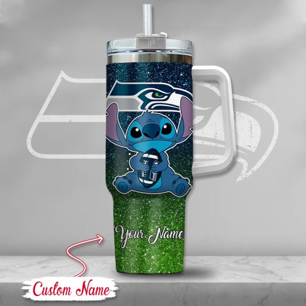 NFL Seattle Seahawks Stitch Glitter Custom Stanley Quencher 30oz-40oz Stainless Steel Tumbler Hot And Cold Tumbler - Image 2