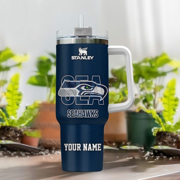Seattle Seahawks NFL 3D Logo Custom Stanley Quencher 30oz-40oz Stainless Steel Tumbler Hot And Cold Tumbler - Image 2
