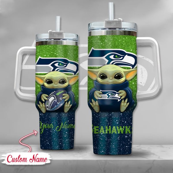 NFL Seattle Seahawks Baby Yoda Custom Stanley Quencher 30oz-40oz Stainless Steel Tumbler Hot And Cold Tumbler