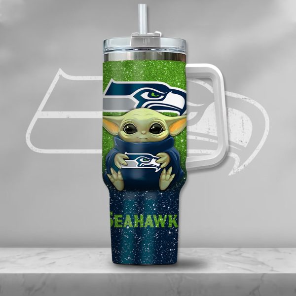 NFL Seattle Seahawks Baby Yoda Custom Stanley Quencher 30oz-40oz Stainless Steel Tumbler Hot And Cold Tumbler - Image 2