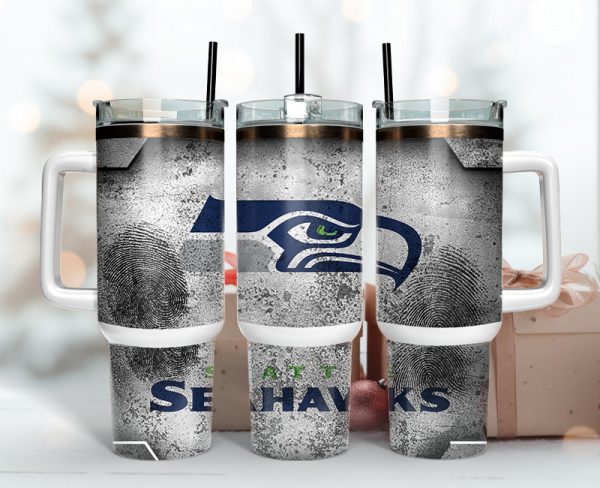 Seattle Seahawks NFL Fingerprint Effect Custom Stanley Quencher 30oz-40oz Stainless Steel Tumbler Hot And Cold Tumbler