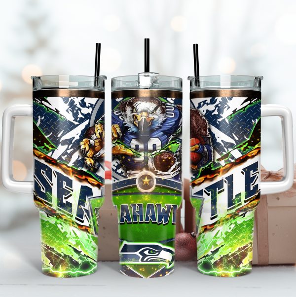Seattle Seahawks NFL Mascot Custom Stanley Quencher 30oz-40oz Stainless Steel Tumbler Hot And Cold Tumbler