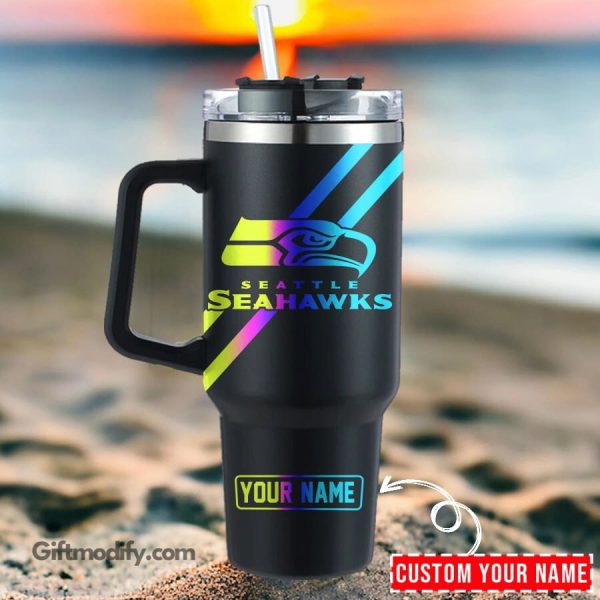 Seattle Seahawks NFL Hologram Logo Custom Stanley Quencher 30oz-40oz Stainless Steel Tumbler Hot And Cold Tumbler