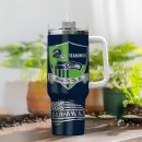 Seattle Seahawks NFL Silver Logo Custom Stanley Quencher 30oz-40oz Stainless Steel Tumbler Hot And Cold Tumbler